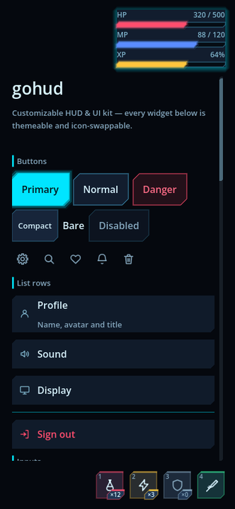 scifi_dark preset — chamfered corners and cyan neon
