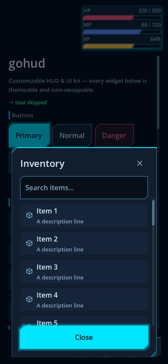 A bottom sheet in scifi_dark — neon accent edge along the top